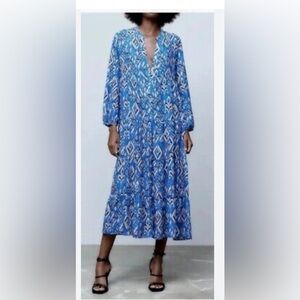 Zara blue printed maxi dress